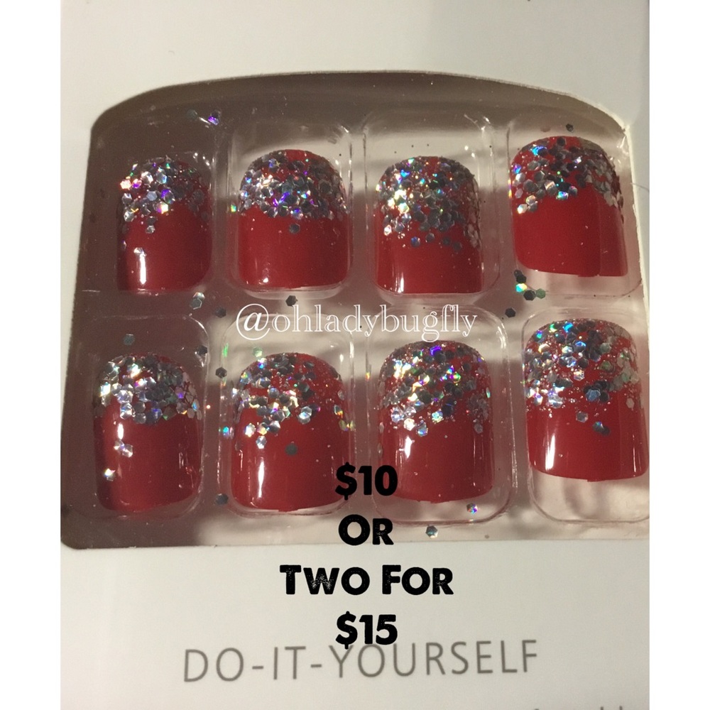 24pcs Red Chic Glitter Bling False Nails